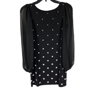 WHBM Black/White Polka-Dot Dress Size XXSP XXS Petite Long Sheer Sleeves NEW